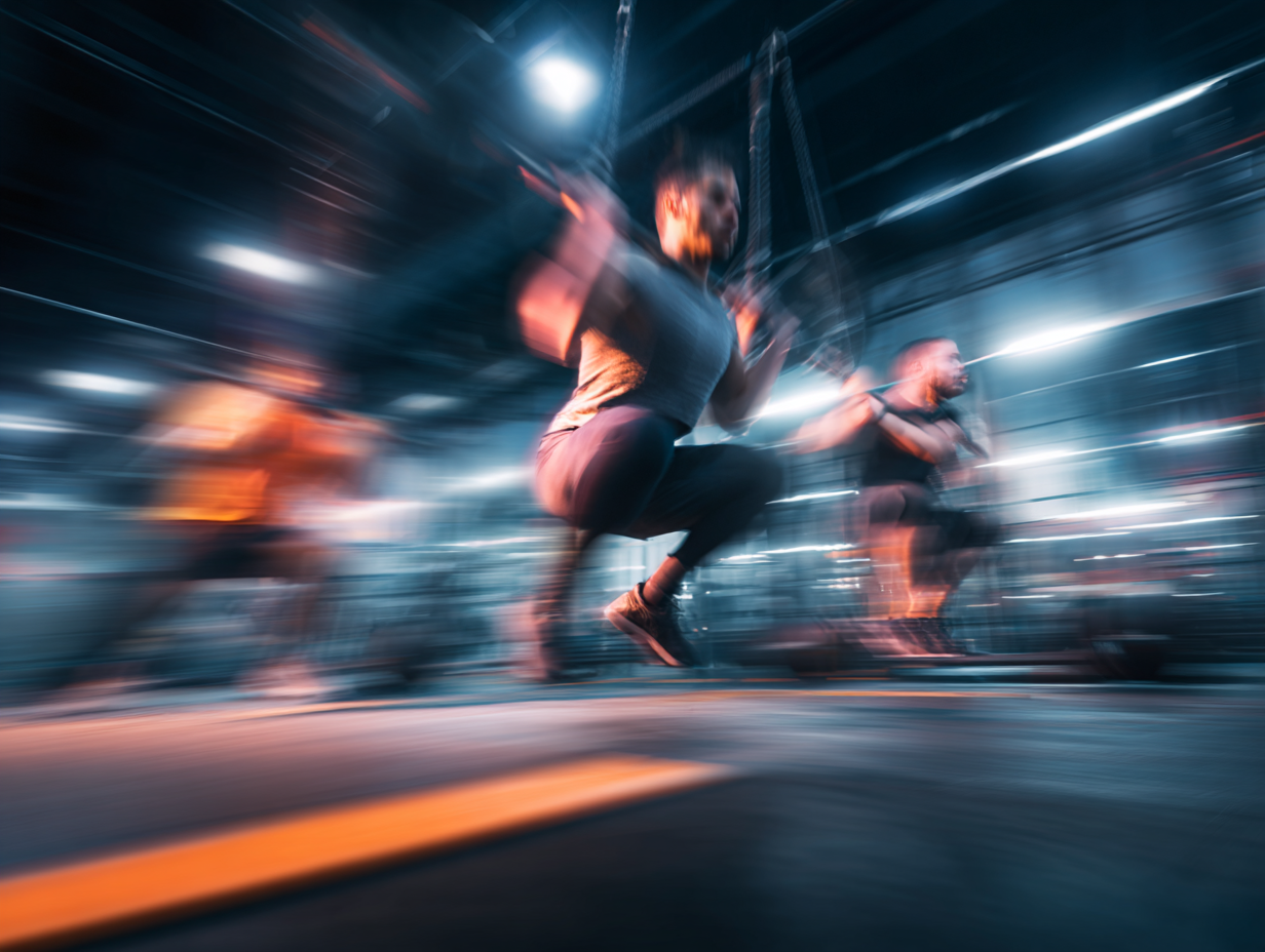 Група людей різного віку займається функціональним тренуванням у сучасному спортивному залі